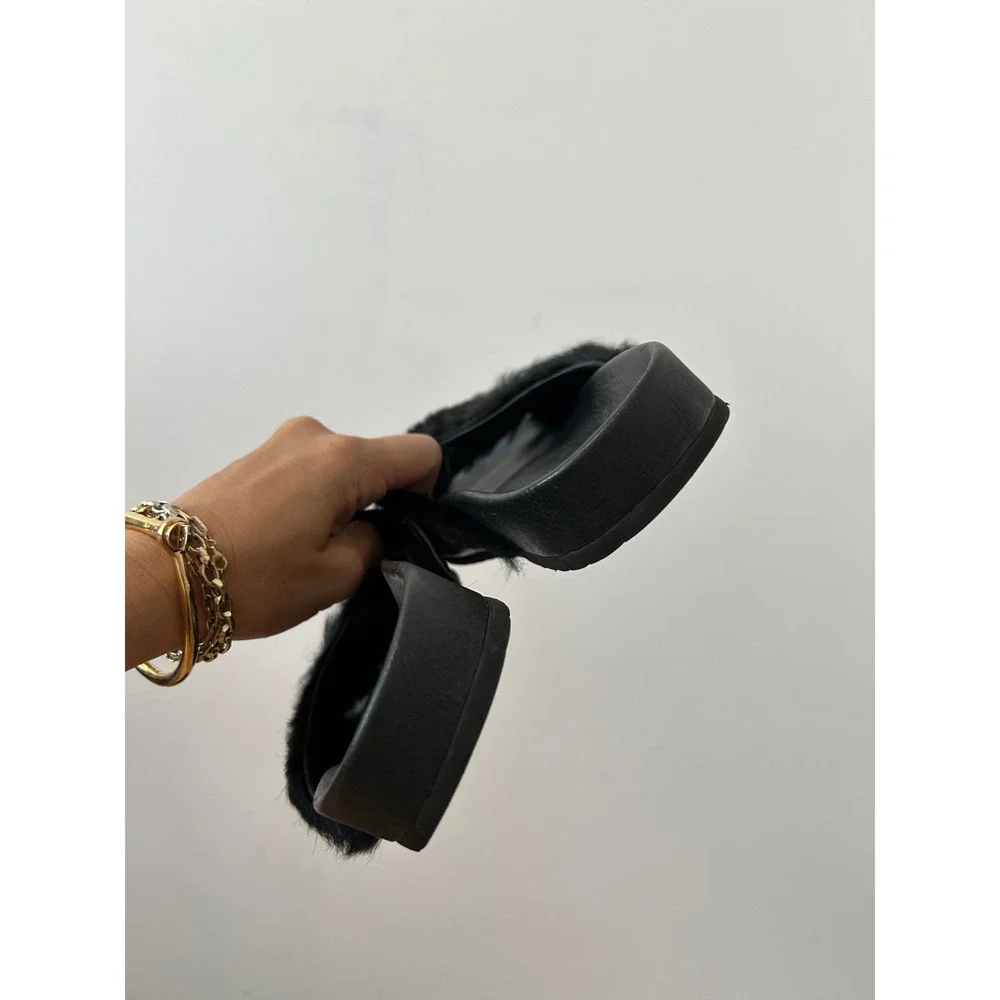 Vince Garrison Lambswool Leather Crisscross Slide Sandals Women 8 Black